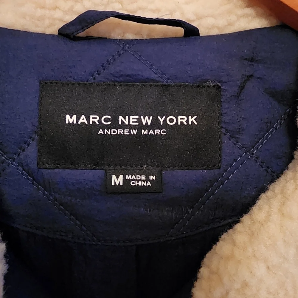 Marc New York Andrew Marc Blue Quilted Full Zip Sherpa Hooded Winter Jacket